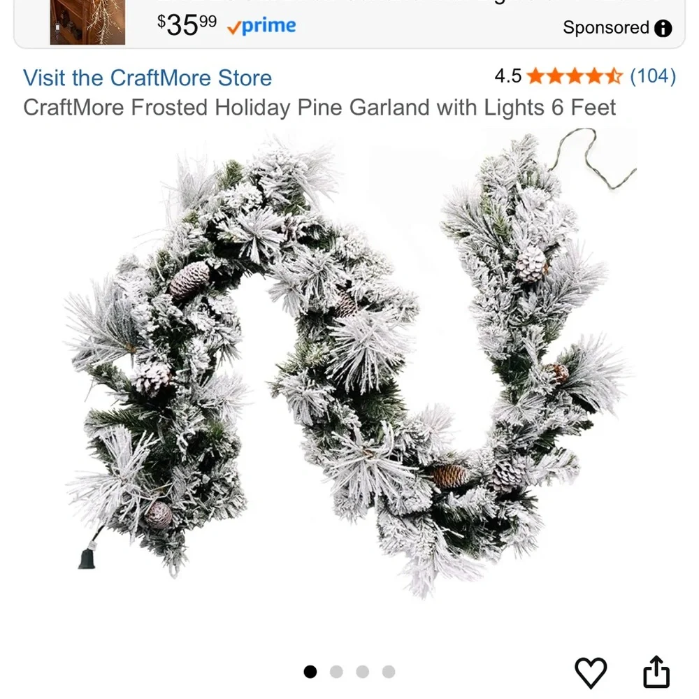 CraftMore Frosted Holiday Pine Garland with Lights 6 Feet New in box Christmas